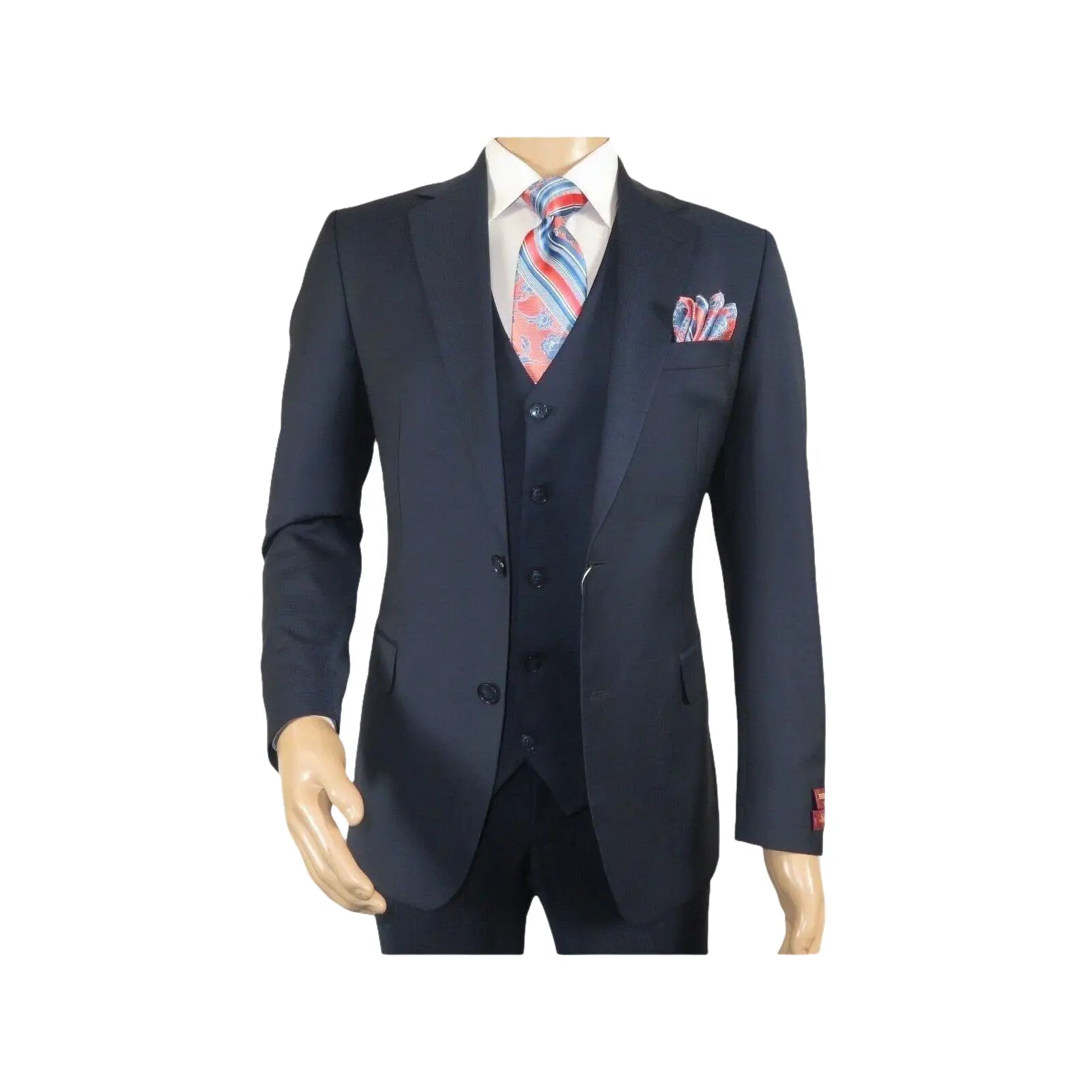 Men Suit BERLUSCONI Turkey 100% Italian Wool Super 180's 3pc Vested #Ber14 Navy - J.Valintin Men's Wear Legend - 98566