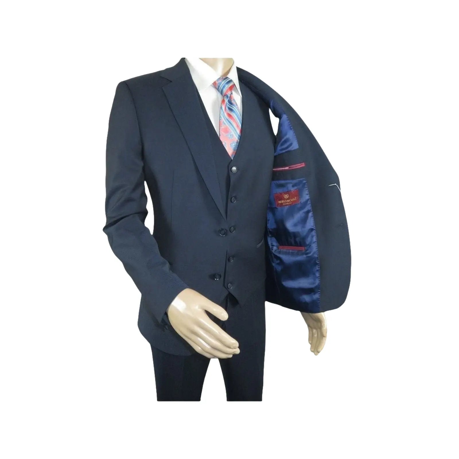 Men Suit BERLUSCONI Turkey 100% Italian Wool Super 180's 3pc Vested #Ber14 Navy - J.Valintin Men's Wear Legend - 98566