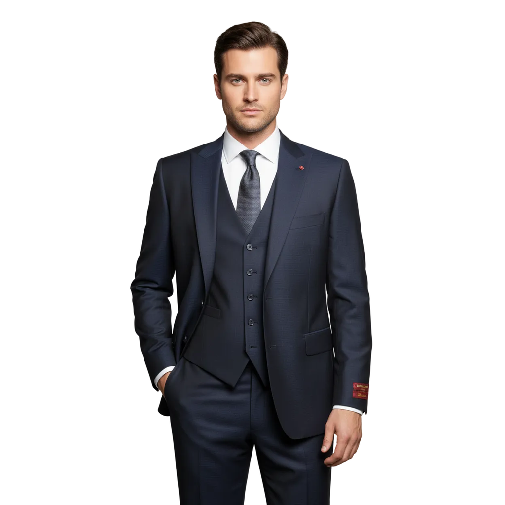 Men Suit BERLUSCONI Turkey 100% Italian Wool Super 180's 3pc Vested #Ber14 Navy