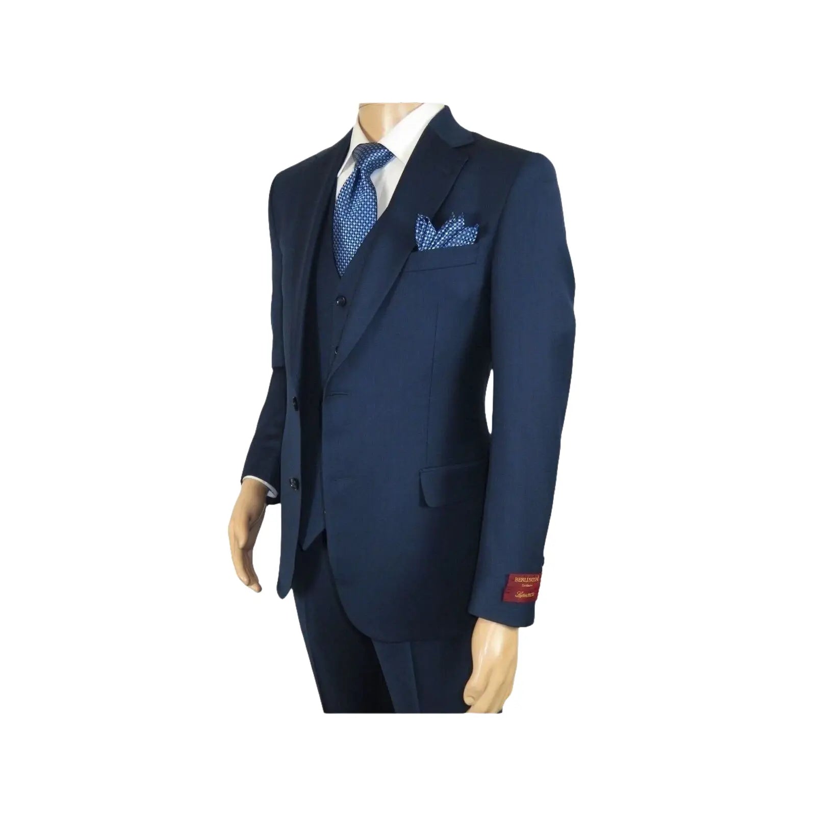 Men Suit BERLUSCONI Turkey 100% Italian Wool Super 180's 3pc Vested #Ber16 Navy - J.Valintin Men's Wear Legend - 98580