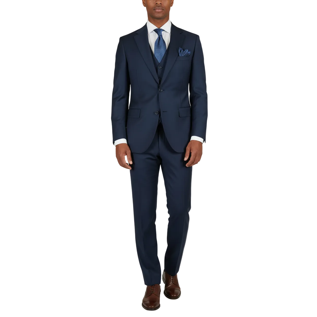 Men Suit BERLUSCONI Turkey 100% Italian Wool Super 180's 3pc Vested #Ber16 Navy