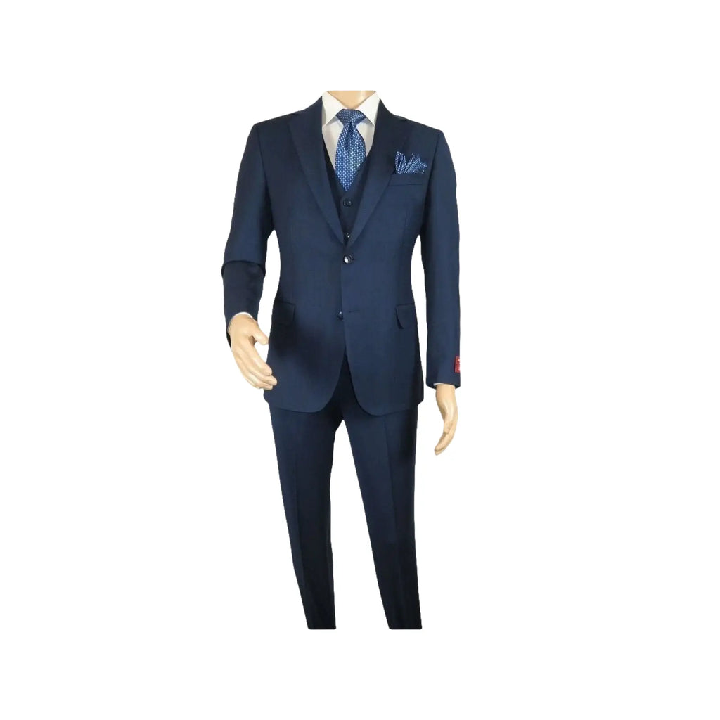 Men Suit BERLUSCONI Turkey 100% Italian Wool Super 180's 3pc Vested #Ber16 Navy - J.Valintin Men's Wear Legend - 98580