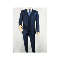 Men Suit BERLUSCONI Turkey 100% Italian Wool Super 180's 3pc Vested #Ber16 Navy - J.Valintin Men's Wear Legend - 98580