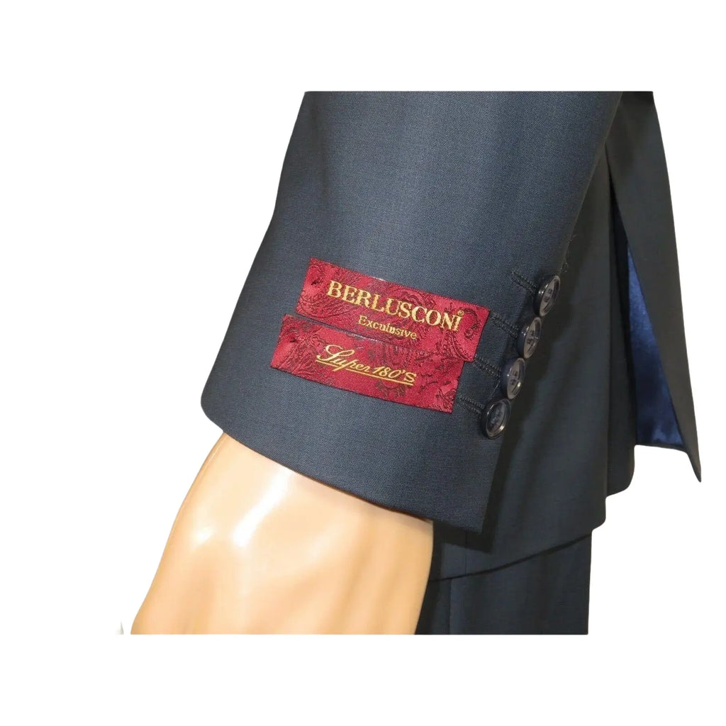 Men Suit BERLUSCONI Turkey 100% Italian Wool Super 180's 3pc Vested #Ber18 Blue - J.Valintin Men's Wear Legend - 98594