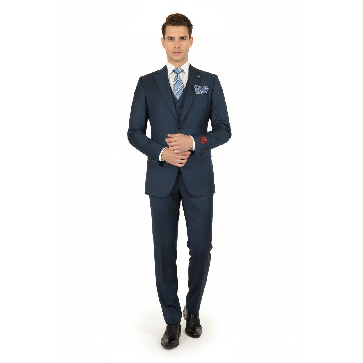 Men Suit BERLUSCONI Turkey 100% Italian Wool Super 180's 3pc Vested #Ber18 Blue