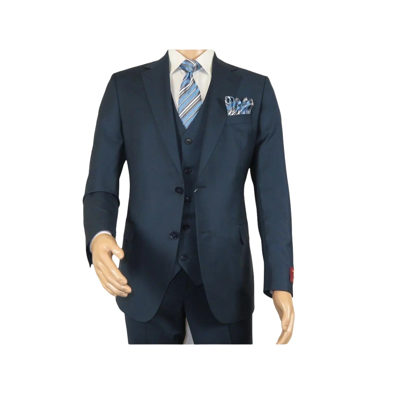 Men Suit BERLUSCONI Turkey 100% Italian Wool Super 180's 3pc Vested #Ber18 Blue - J.Valintin Men's Wear Legend - 98594