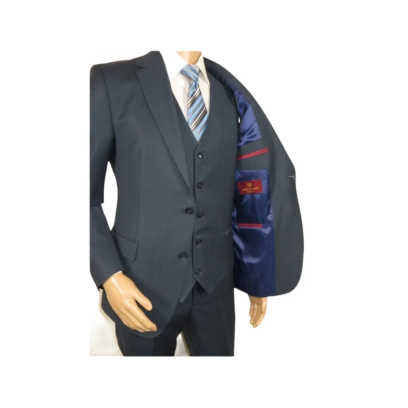 Men Suit BERLUSCONI Turkey 100% Italian Wool Super 180's 3pc Vested #Ber18 Blue - J.Valintin Men's Wear Legend - 98594