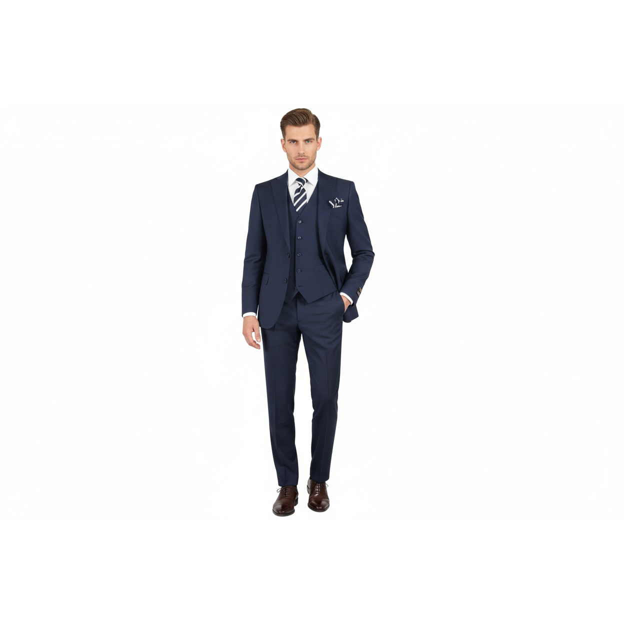 Men Suit BERLUSCONI Turkey 100% Italian Wool Super 180's 3pc Vested #Ber20 Navy