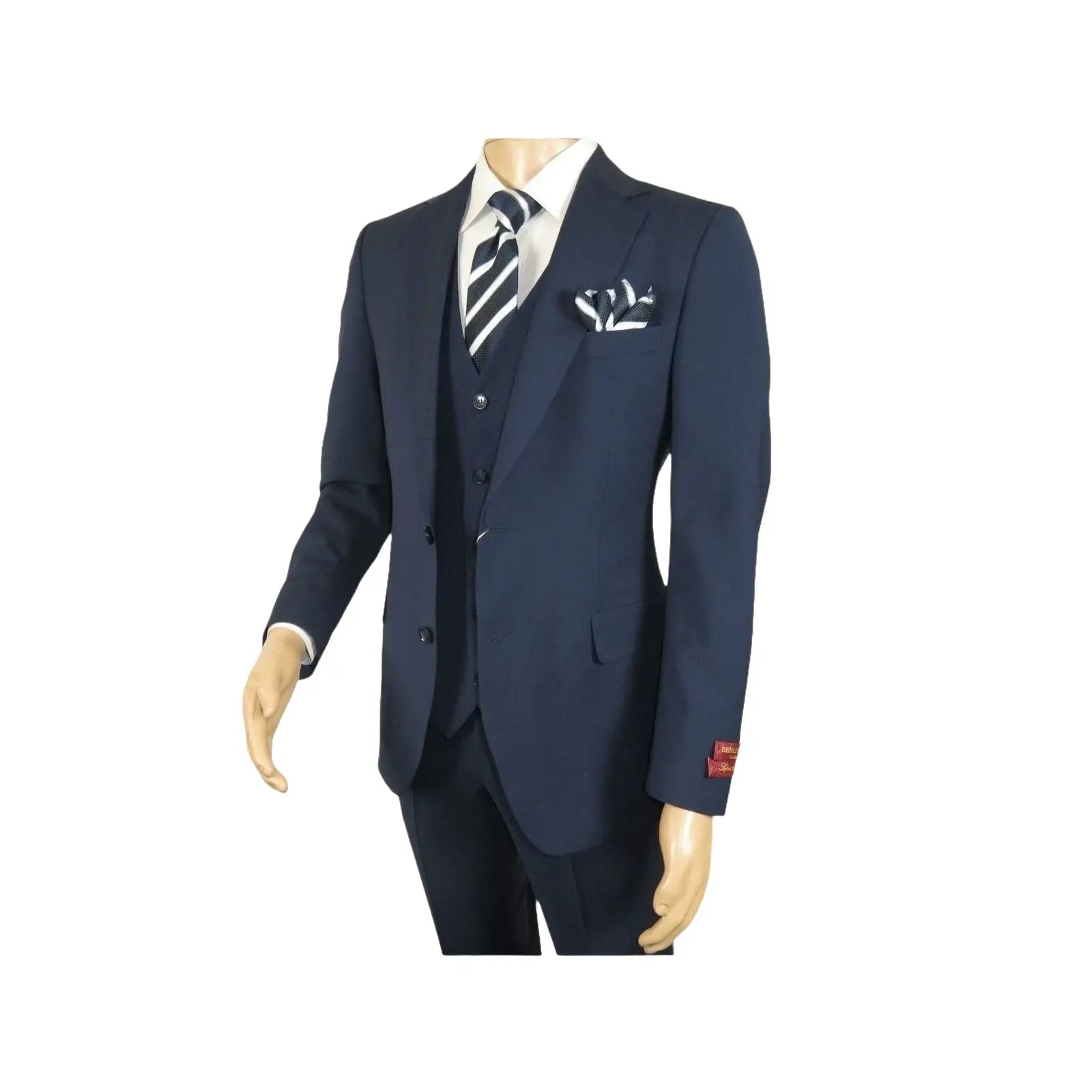 Men Suit BERLUSCONI Turkey 100% Italian Wool Super 180's 3pc Vested #Ber20 Navy - J.Valintin Men's Wear Legend - 98608