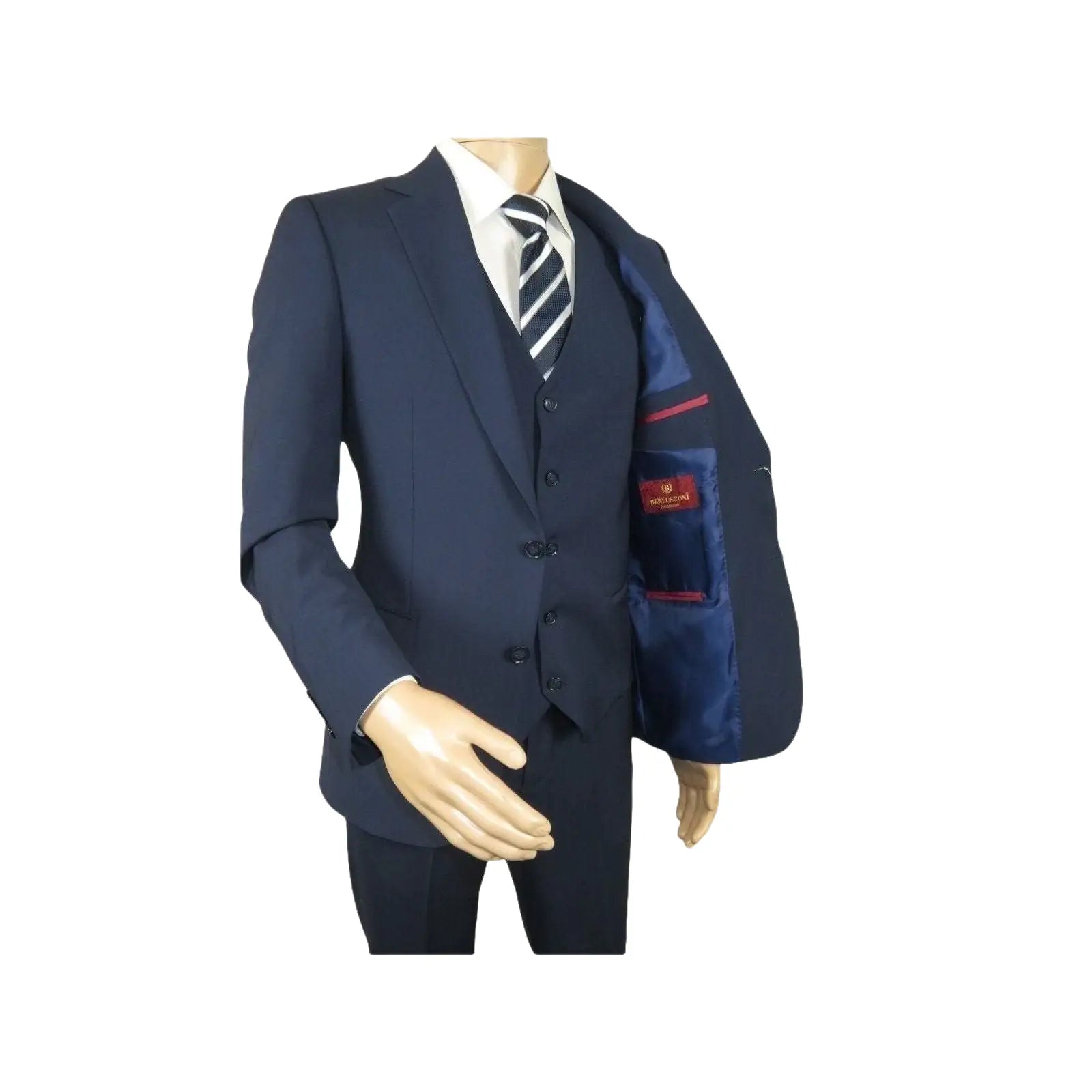 Men Suit BERLUSCONI Turkey 100% Italian Wool Super 180's 3pc Vested #Ber20 Navy - J.Valintin Men's Wear Legend - 98608