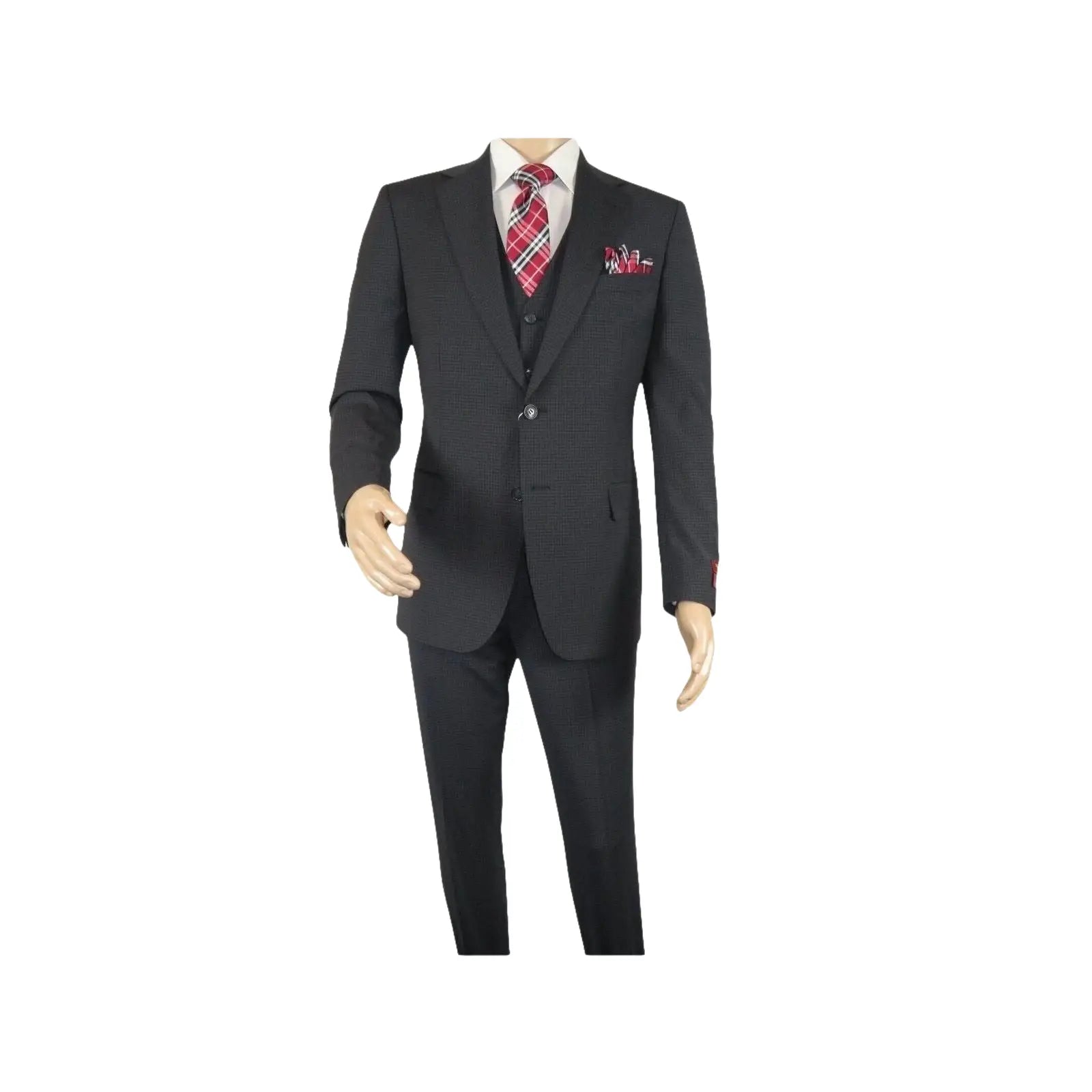 Men Suit BERLUSCONI Turkey 100% Italian Wool Super 180's 3pc Vested #Ber21 Black - J.Valintin Men's Wear Legend - 98615