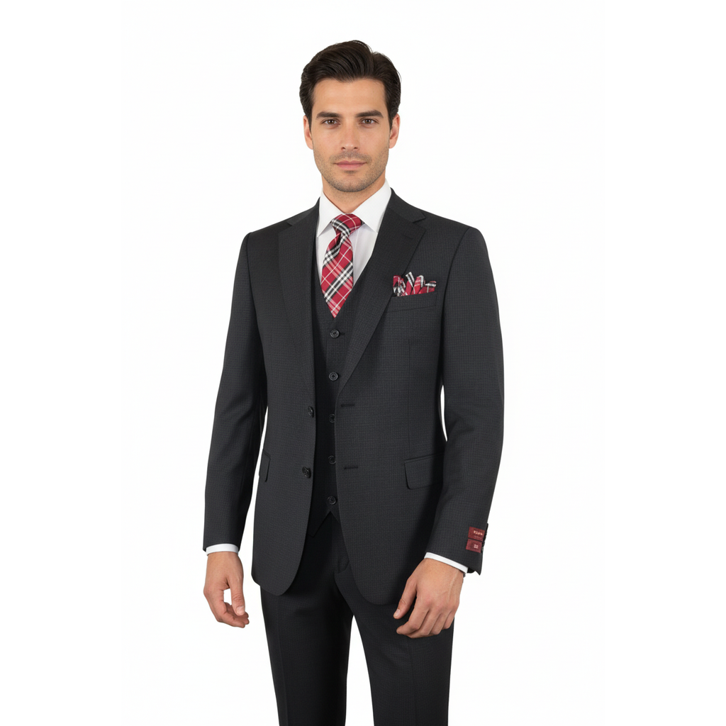 Men Suit BERLUSCONI Turkey 100% Italian Wool Super 180's 3pc Vested #Ber21 Black