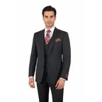 Men Suit BERLUSCONI Turkey 100% Italian Wool Super 180's 3pc Vested #Ber21 Black