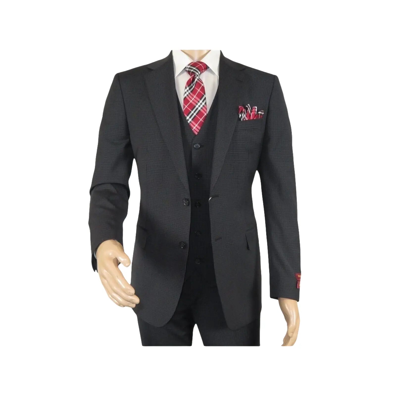 Men Suit BERLUSCONI Turkey 100% Italian Wool Super 180's 3pc Vested #Ber21 Black - J.Valintin Men's Wear Legend - 98615
