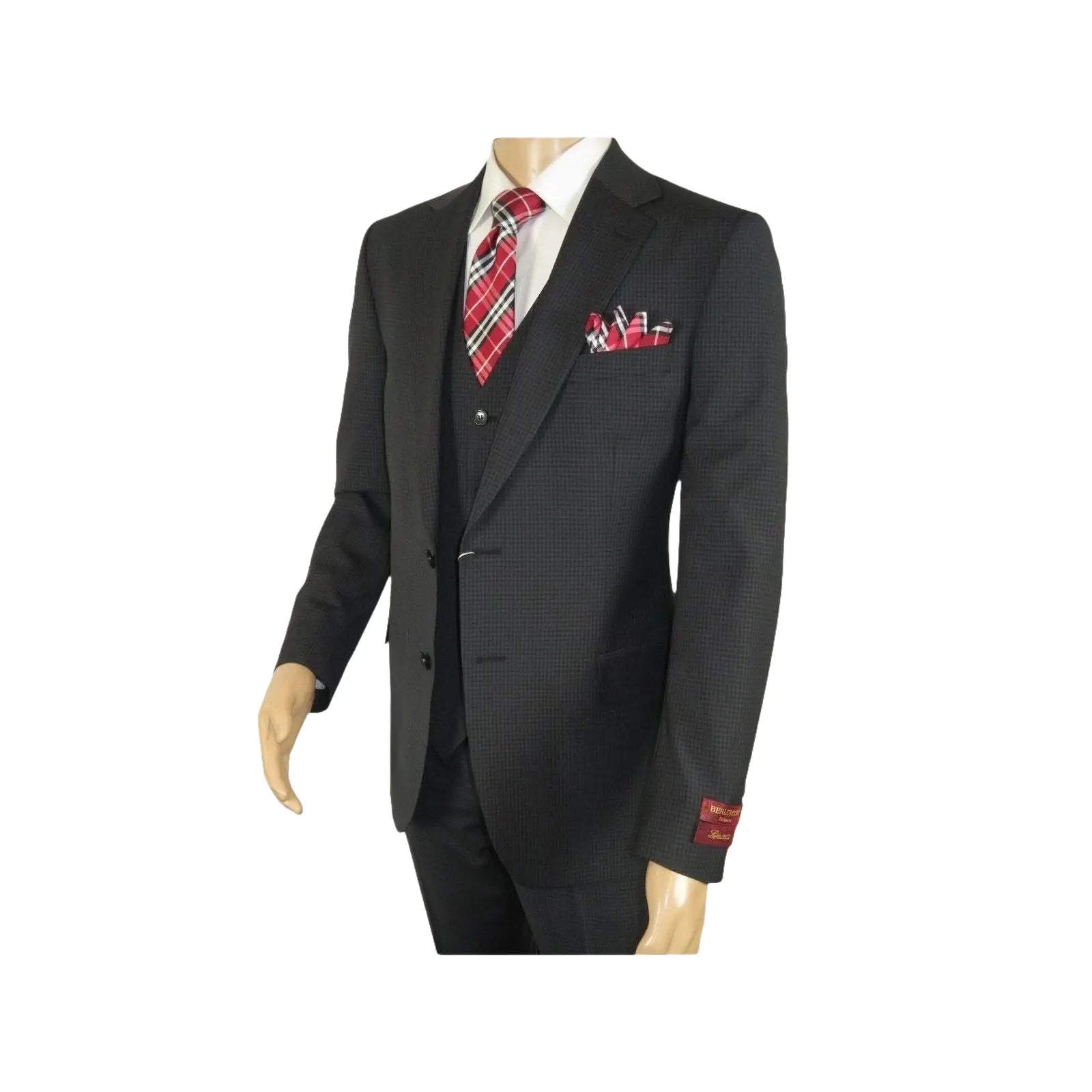 Men Suit BERLUSCONI Turkey 100% Italian Wool Super 180's 3pc Vested #Ber21 Black - J.Valintin Men's Wear Legend - 98615