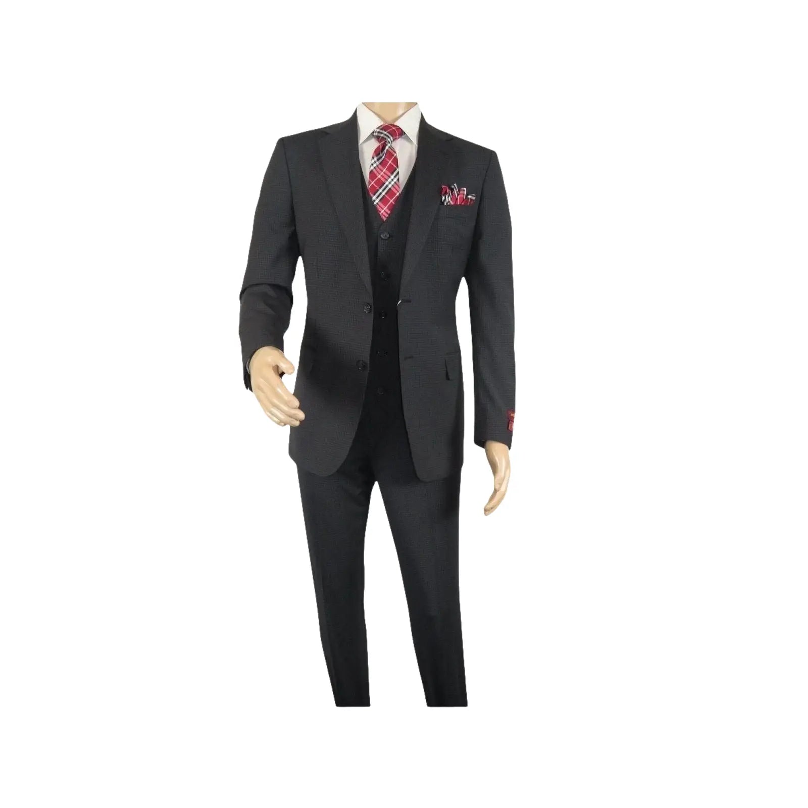 Men Suit BERLUSCONI Turkey 100% Italian Wool Super 180's 3pc Vested #Ber21 Black - J.Valintin Men's Wear Legend - 98615