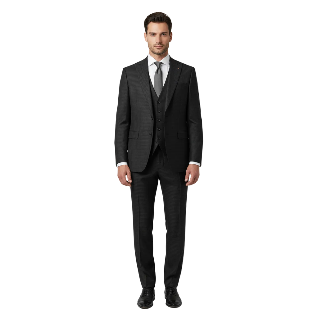 Men Suit BERLUSCONI Turkey 100% Italian Wool Super 180's 3pc Vested #Ber21 Black