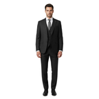 Men Suit BERLUSCONI Turkey 100% Italian Wool Super 180's 3pc Vested #Ber21 Black