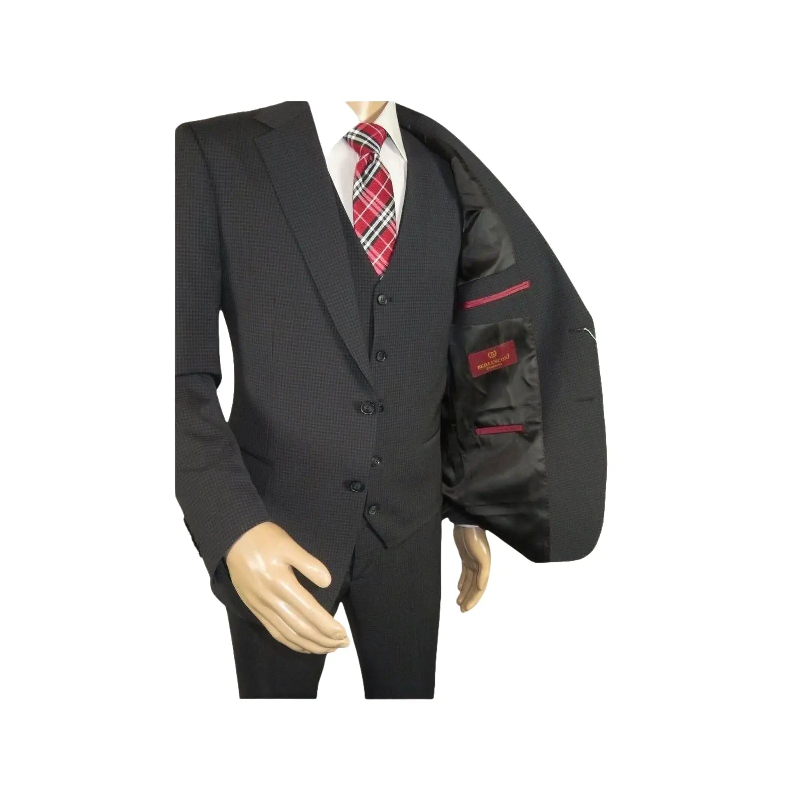 Men Suit BERLUSCONI Turkey 100% Italian Wool Super 180's 3pc Vested #Ber21 Black - J.Valintin Men's Wear Legend - 98615