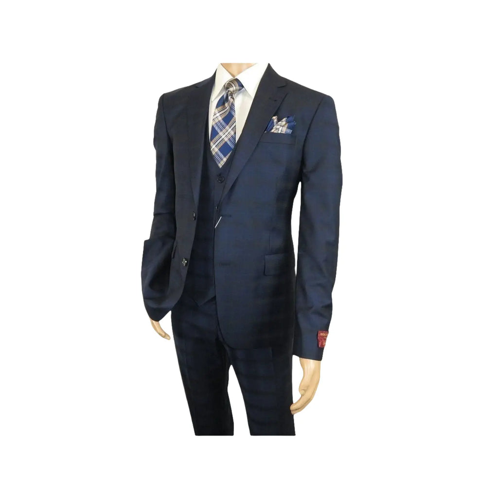 Men Suit BERLUSCONI Turkey 100% Italian Wool Super 180's 3pc Vested #Ber24 Navy - J.Valintin Men's Wear Legend - 99852