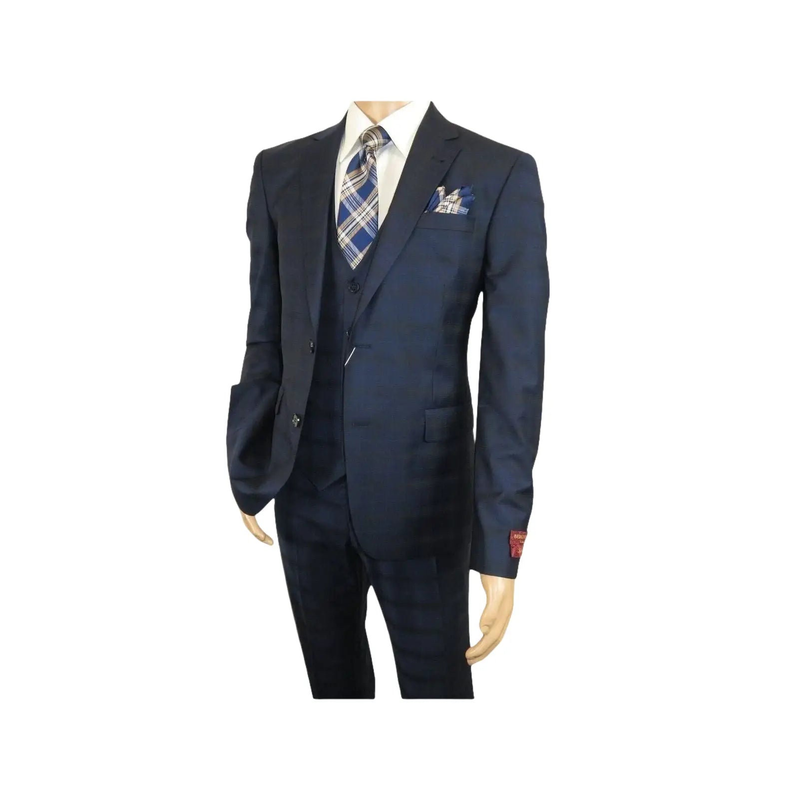 Men Suit BERLUSCONI Turkey 100% Italian Wool Super 180's 3pc Vested #Ber24 Navy - J.Valintin Men's Wear Legend - 99852