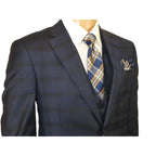 Men Suit BERLUSCONI Turkey 100% Italian Wool Super 180's 3pc Vested #Ber24 Navy - J.Valintin Men's Wear Legend - 99852