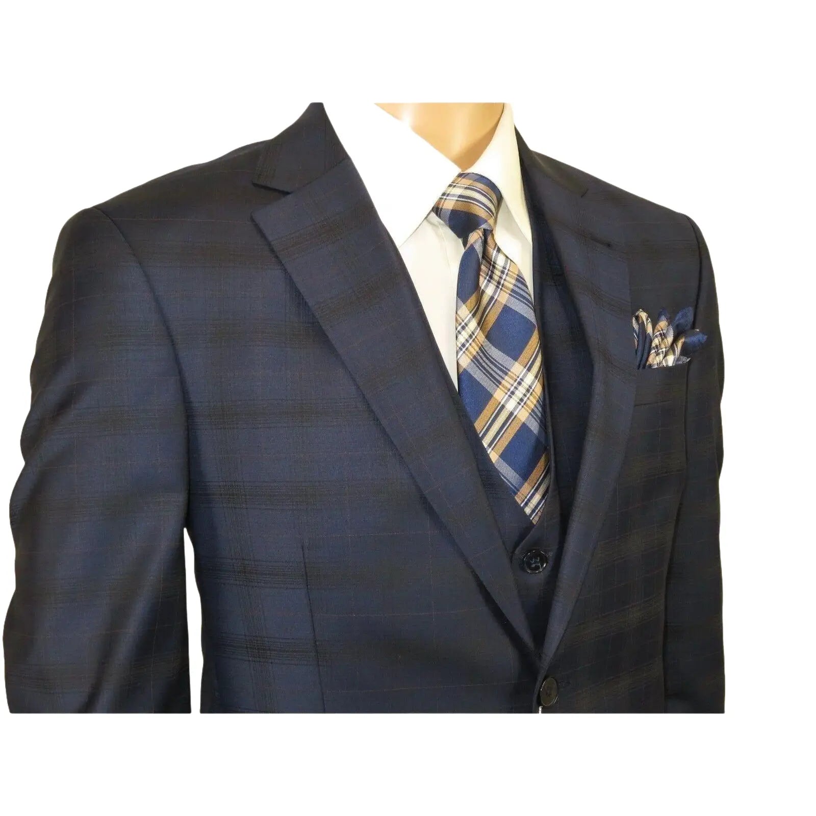 Men Suit BERLUSCONI Turkey 100% Italian Wool Super 180's 3pc Vested #Ber24 Navy - J.Valintin Men's Wear Legend - 99852
