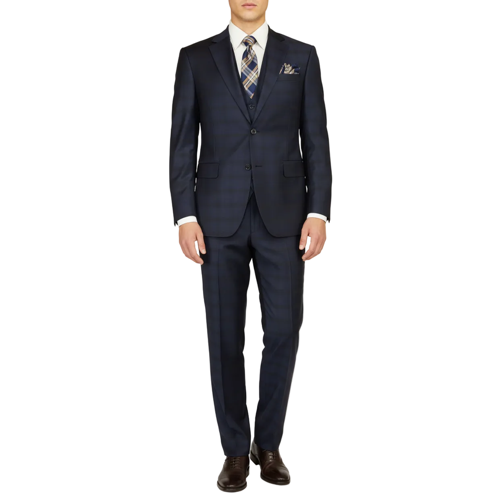 Men Suit BERLUSCONI Turkey 100% Italian Wool Super 180's 3pc Vested #Ber24 Navy