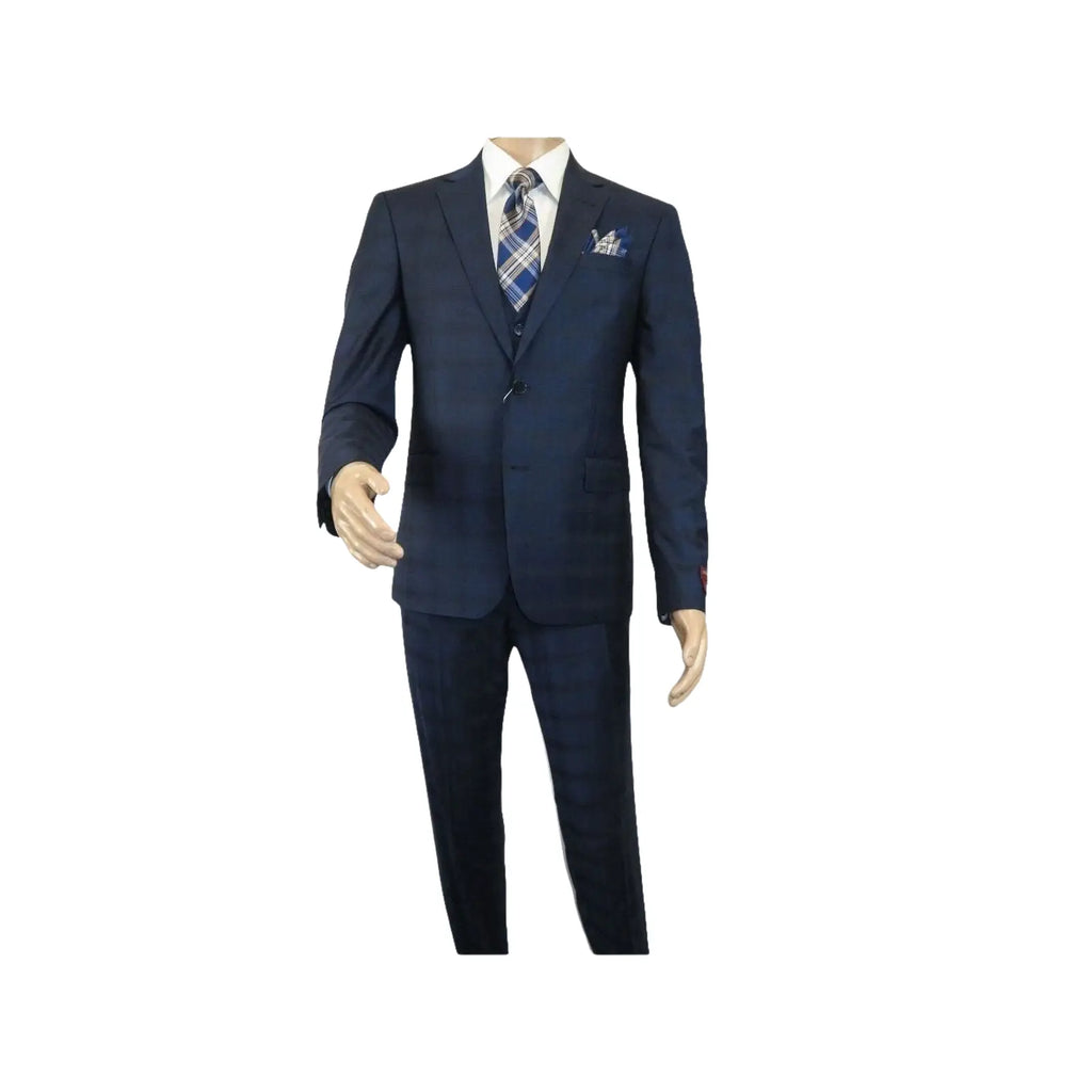 Men Suit BERLUSCONI Turkey 100% Italian Wool Super 180's 3pc Vested #Ber24 Navy - J.Valintin Men's Wear Legend - 99852
