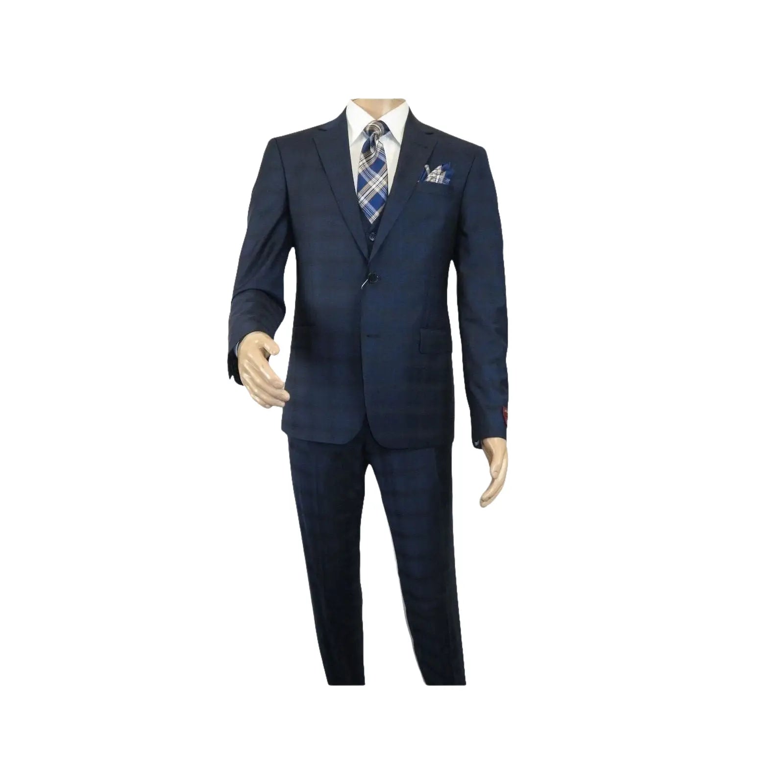 Men Suit BERLUSCONI Turkey 100% Italian Wool Super 180's 3pc Vested #Ber24 Navy - J.Valintin Men's Wear Legend - 99852
