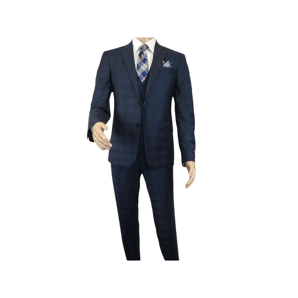 Men Suit BERLUSCONI Turkey 100% Italian Wool Super 180's 3pc Vested #Ber24 Navy - J.Valintin Men's Wear Legend - 99852