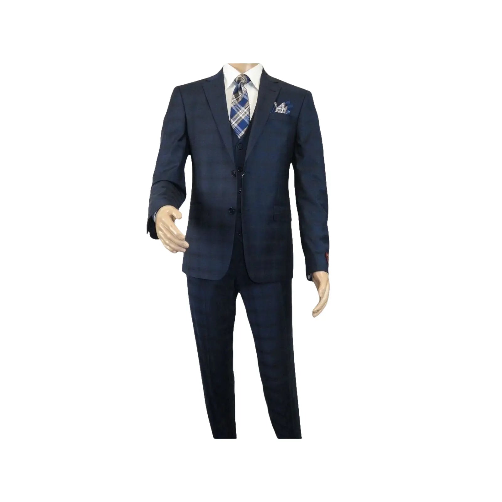 Men Suit BERLUSCONI Turkey 100% Italian Wool Super 180's 3pc Vested #Ber24 Navy - J.Valintin Men's Wear Legend - 99852