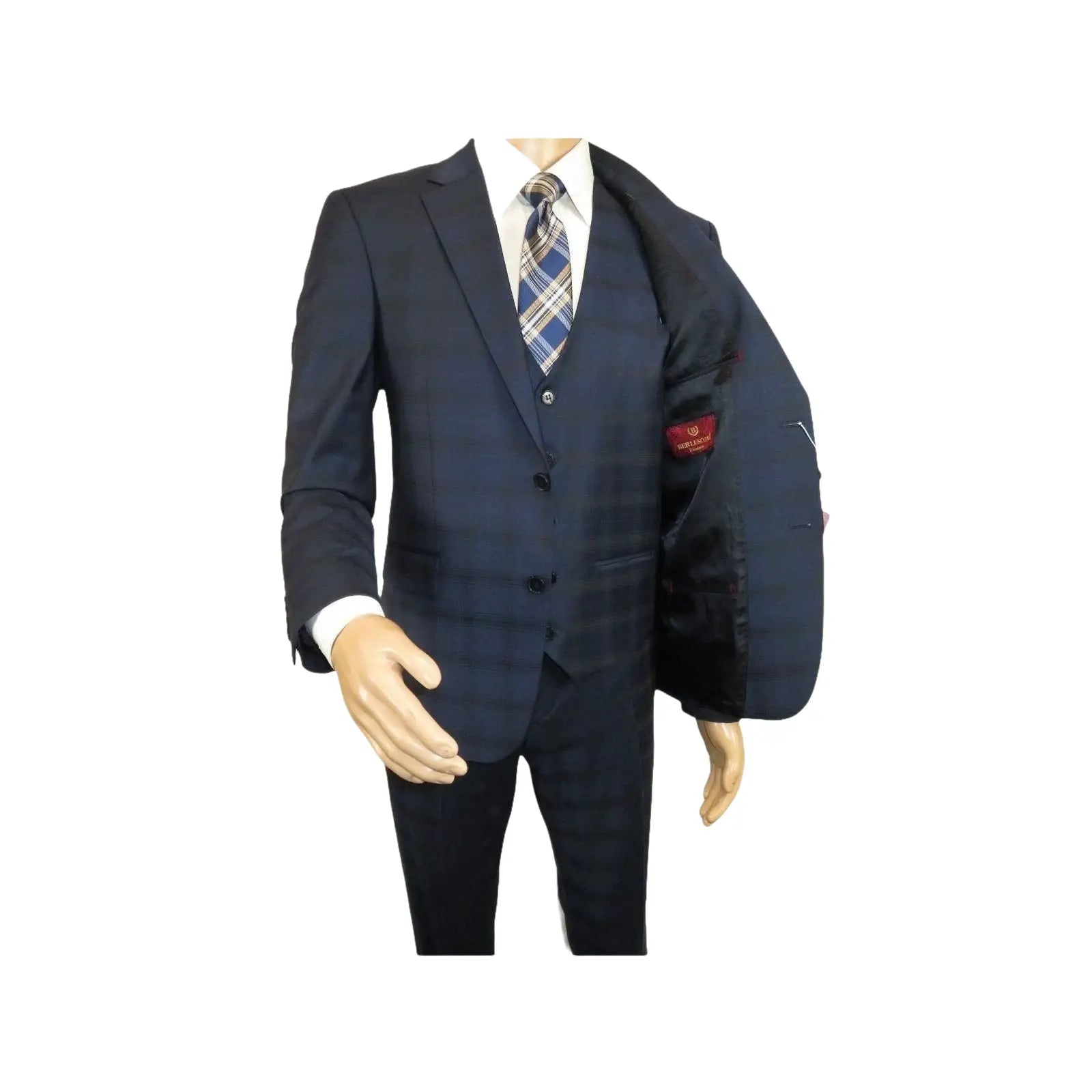 Men Suit BERLUSCONI Turkey 100% Italian Wool Super 180's 3pc Vested #Ber24 Navy - J.Valintin Men's Wear Legend - 99852