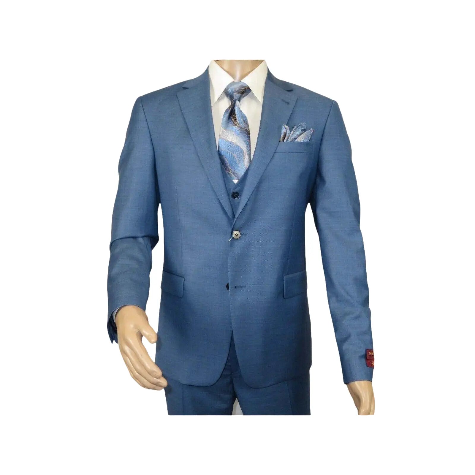Men Suit BERLUSCONI Turkey 100% Italian Wool Super 180's 3pc Vested #Ber25 Blue - J.Valintin Men's Wear Legend - 99859