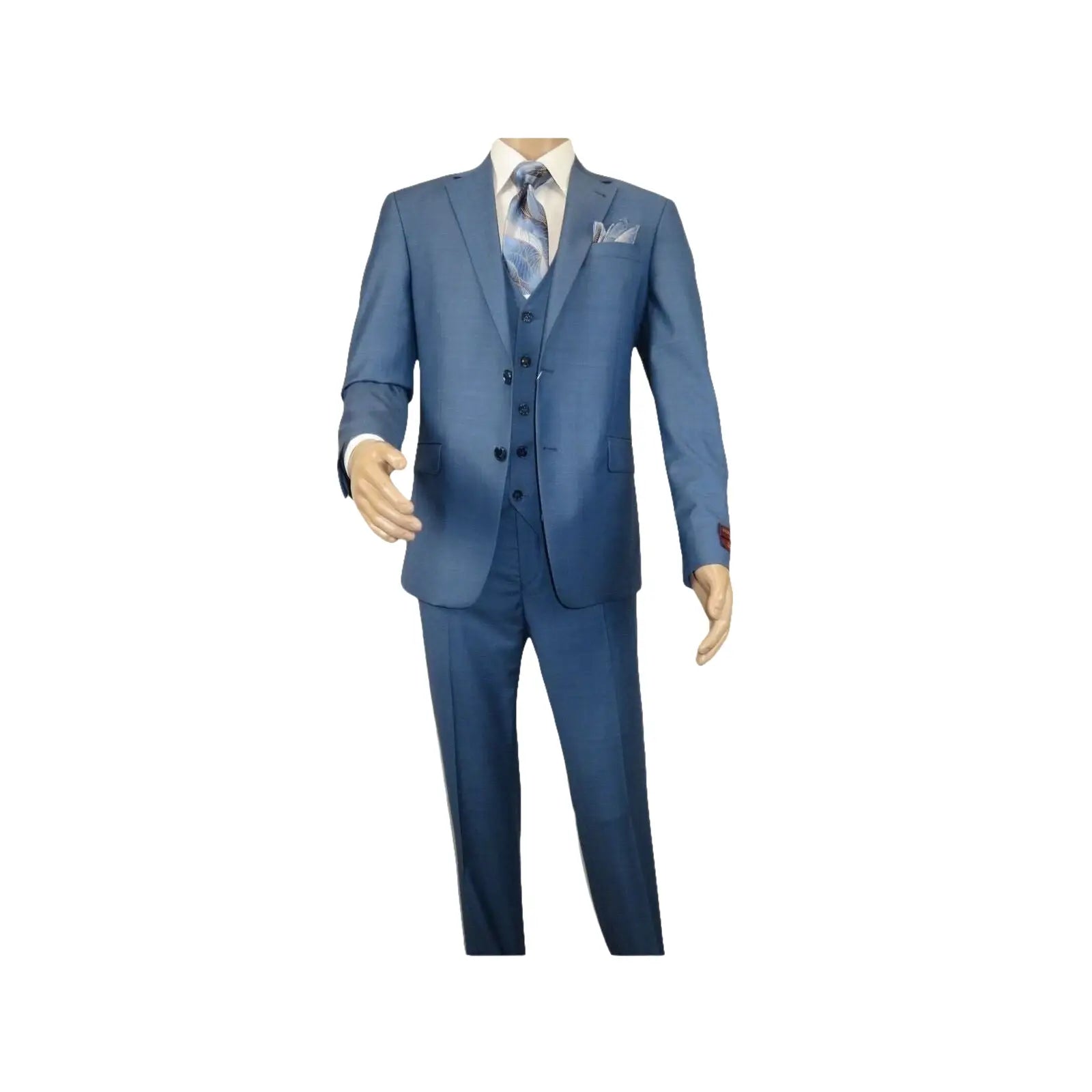 Men Suit BERLUSCONI Turkey 100% Italian Wool Super 180's 3pc Vested #Ber25 Blue - J.Valintin Men's Wear Legend - 99859