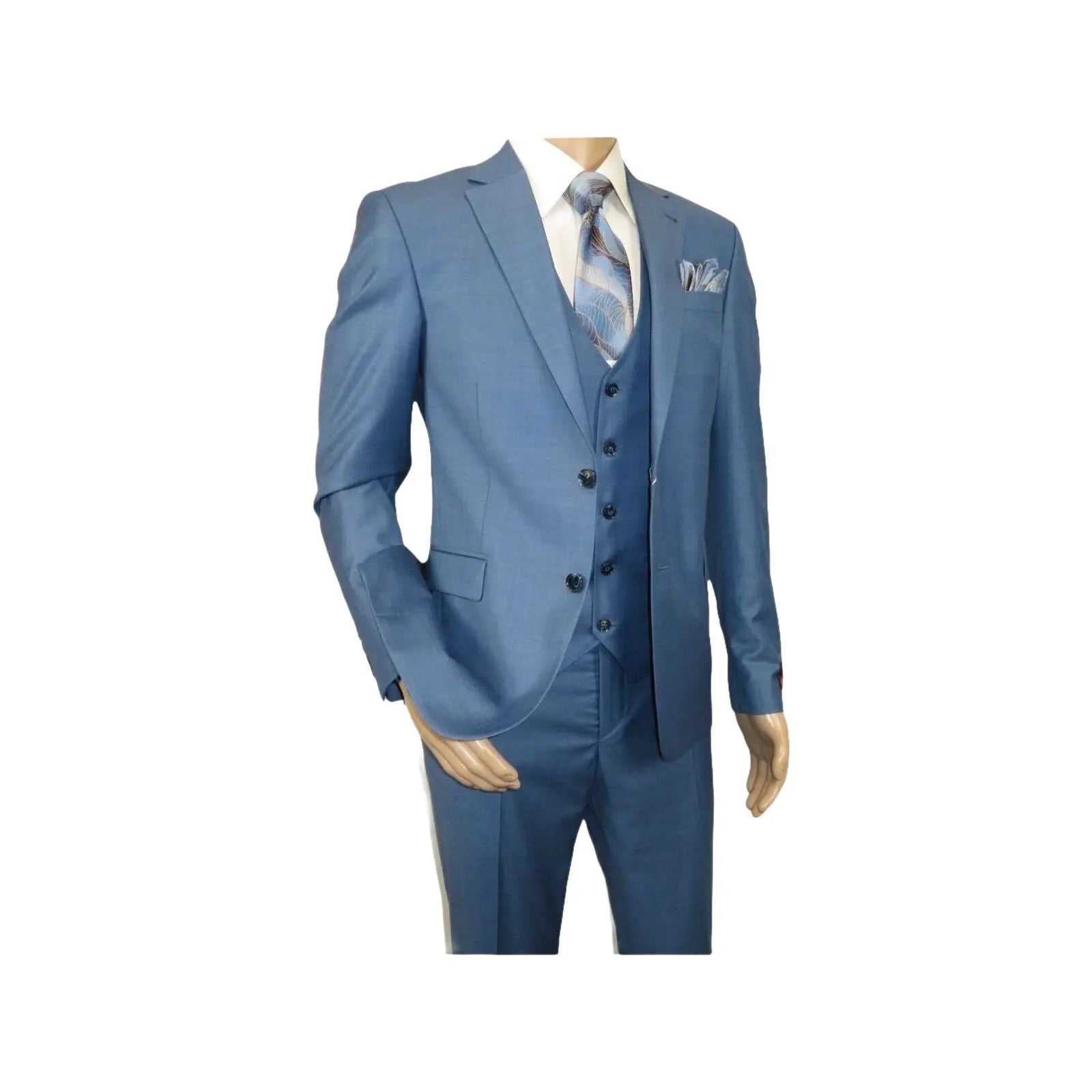Men Suit BERLUSCONI Turkey 100% Italian Wool Super 180's 3pc Vested #Ber25 Blue - J.Valintin Men's Wear Legend - 99859