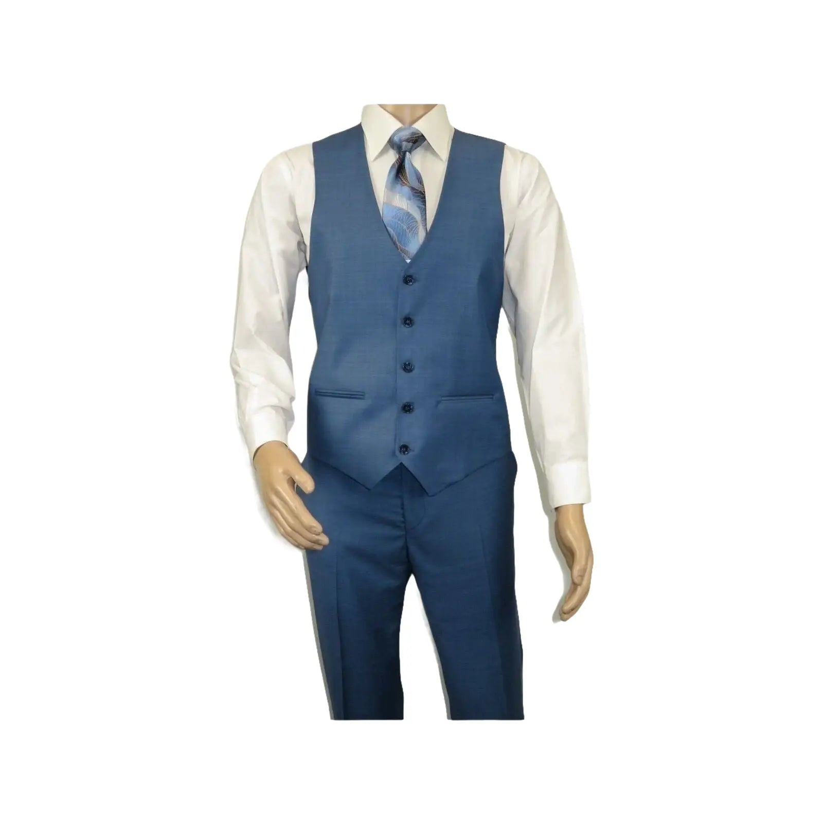 Men Suit BERLUSCONI Turkey 100% Italian Wool Super 180's 3pc Vested #Ber25 Blue - J.Valintin Men's Wear Legend - 99859