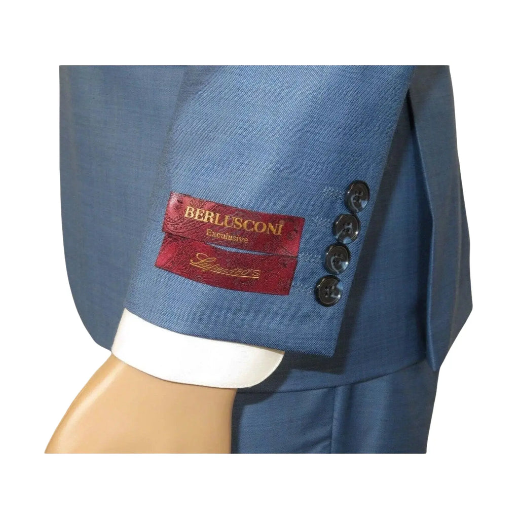 Men Suit BERLUSCONI Turkey 100% Italian Wool Super 180's 3pc Vested #Ber25 Blue - J.Valintin Men's Wear Legend - 99859