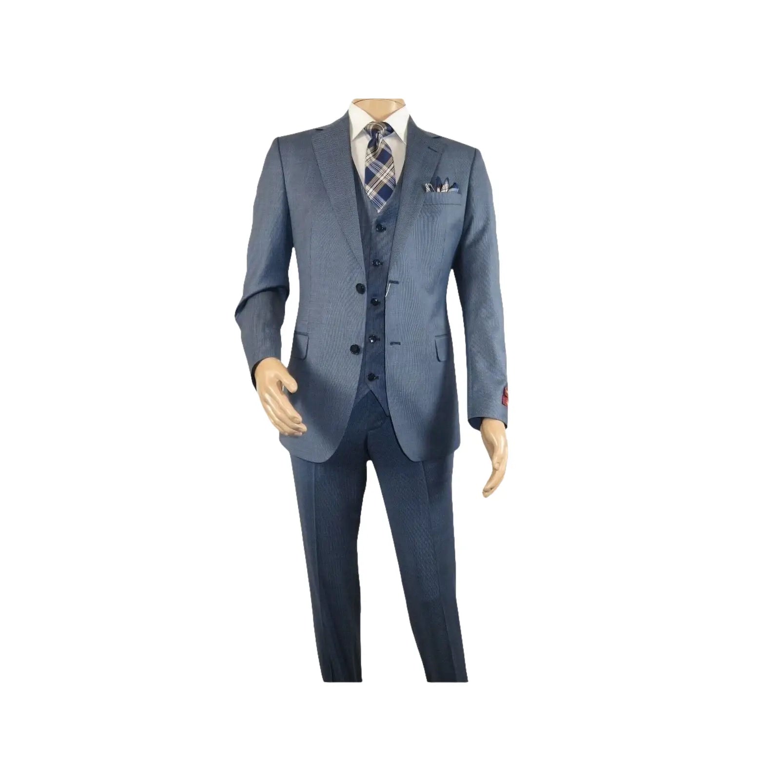 Men Suit BERLUSCONI Turkey 100% Italian Wool Super 180's 3pc Vested #Ber4 Navy - J.Valintin Men's Wear Legend - 98496