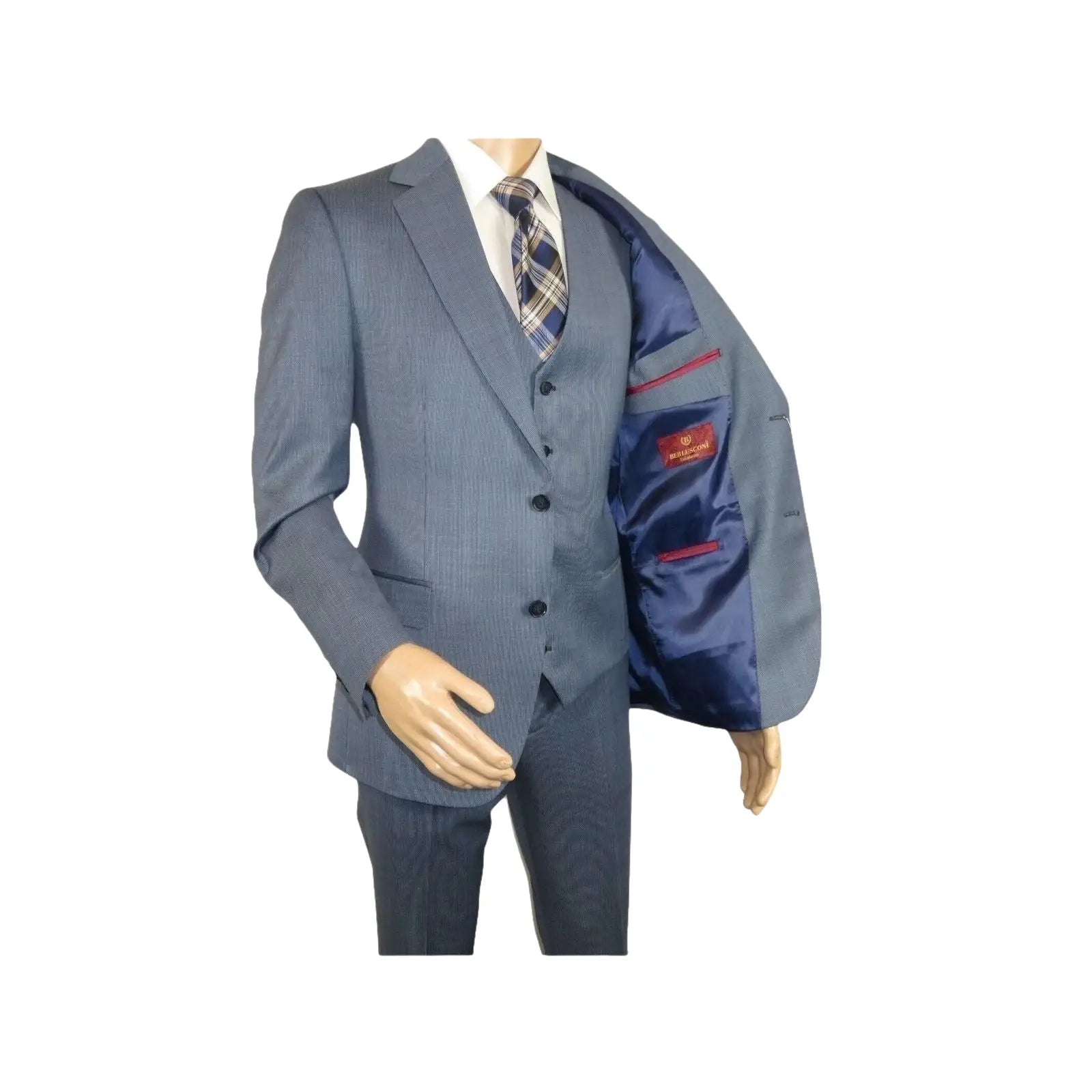 Men Suit BERLUSCONI Turkey 100% Italian Wool Super 180's 3pc Vested #Ber4 Navy - J.Valintin Men's Wear Legend - 98496