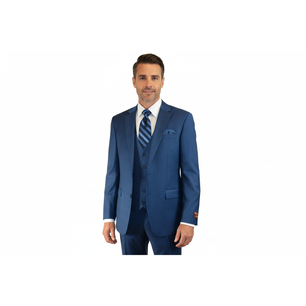 Men Suit BERLUSCONI Turkey 100% Italian Wool Super 180's 3pc Vested #Ber40 Blue
