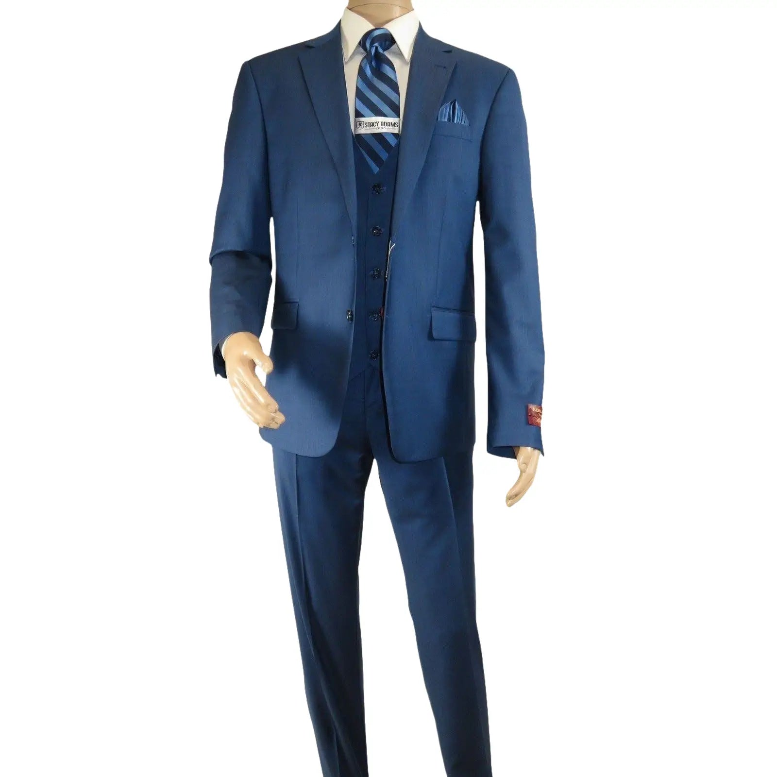 Men Suit BERLUSCONI Turkey 100% Italian Wool Super 180's 3pc Vested #Ber40 Blue - J.Valintin Men's Wear Legend - 99838