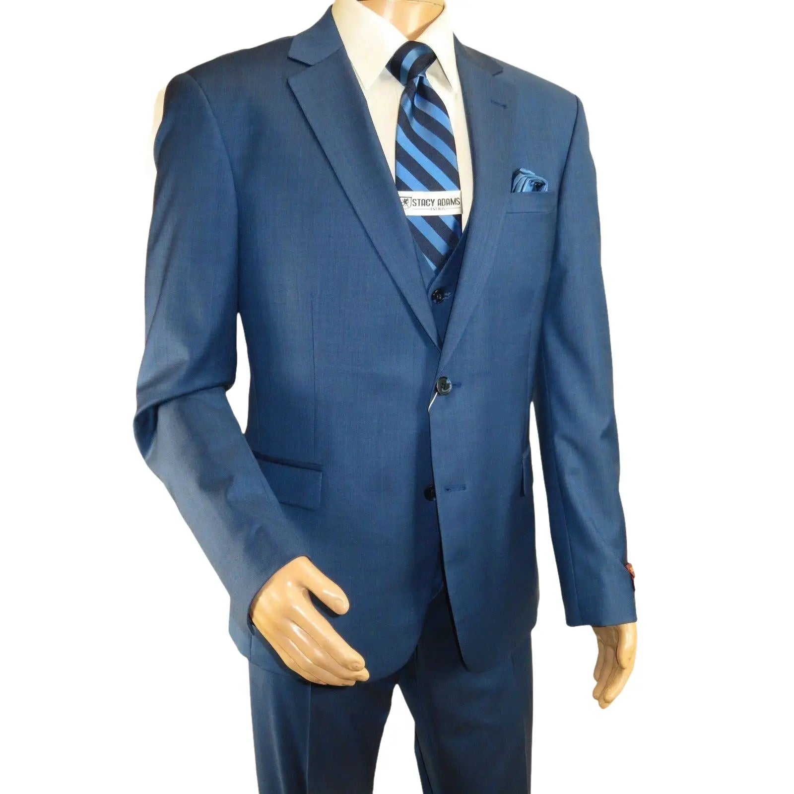 Men Suit BERLUSCONI Turkey 100% Italian Wool Super 180's 3pc Vested #Ber40 Blue - J.Valintin Men's Wear Legend - 99838