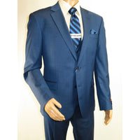 Men Suit BERLUSCONI Turkey 100% Italian Wool Super 180's 3pc Vested #Ber40 Blue - J.Valintin Men's Wear Legend - 99838