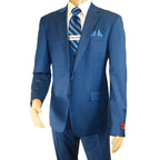 Men Suit BERLUSCONI Turkey 100% Italian Wool Super 180's 3pc Vested #Ber40 Blue - J.Valintin Men's Wear Legend - 99838