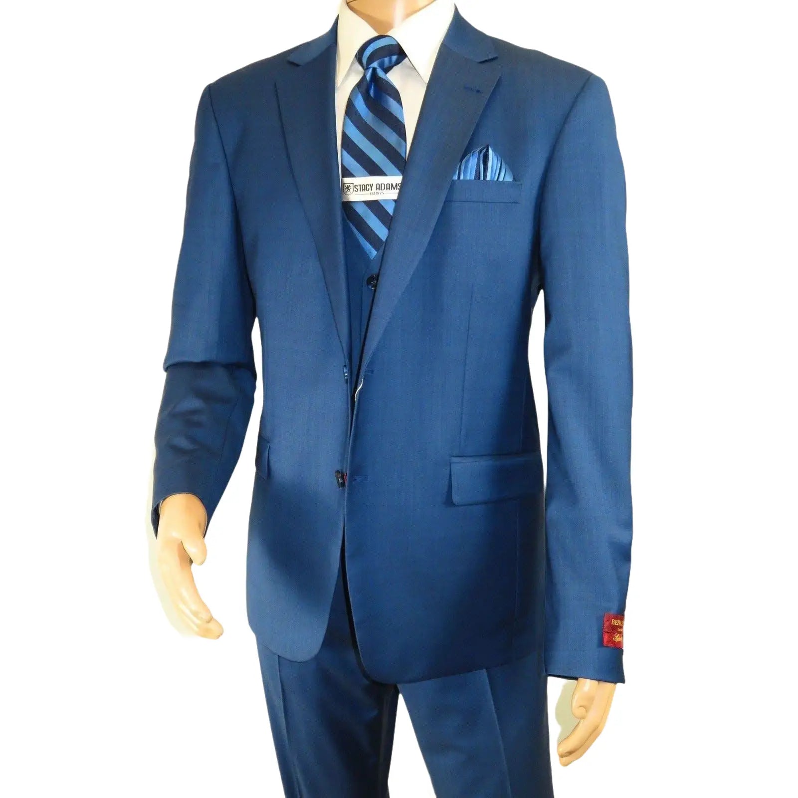 Men Suit BERLUSCONI Turkey 100% Italian Wool Super 180's 3pc Vested #Ber40 Blue - J.Valintin Men's Wear Legend - 99838