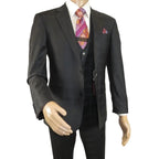 Men Suit BERLUSCONI Turkey 100% Italian Wool Super 180's 3pc Vested #Ber41 Black - J.Valintin Men's Wear Legend - 99845