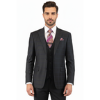 Men Suit BERLUSCONI Turkey 100% Italian Wool Super 180's 3pc Vested #Ber41 Black