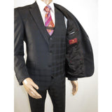 Men Suit BERLUSCONI Turkey 100% Italian Wool Super 180's 3pc Vested #Ber41 Black - J.Valintin Men's Wear Legend - 99845