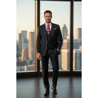 Men Suit BERLUSCONI Turkey 100% Italian Wool Super 180's 3pc Vested #Ber41 Black